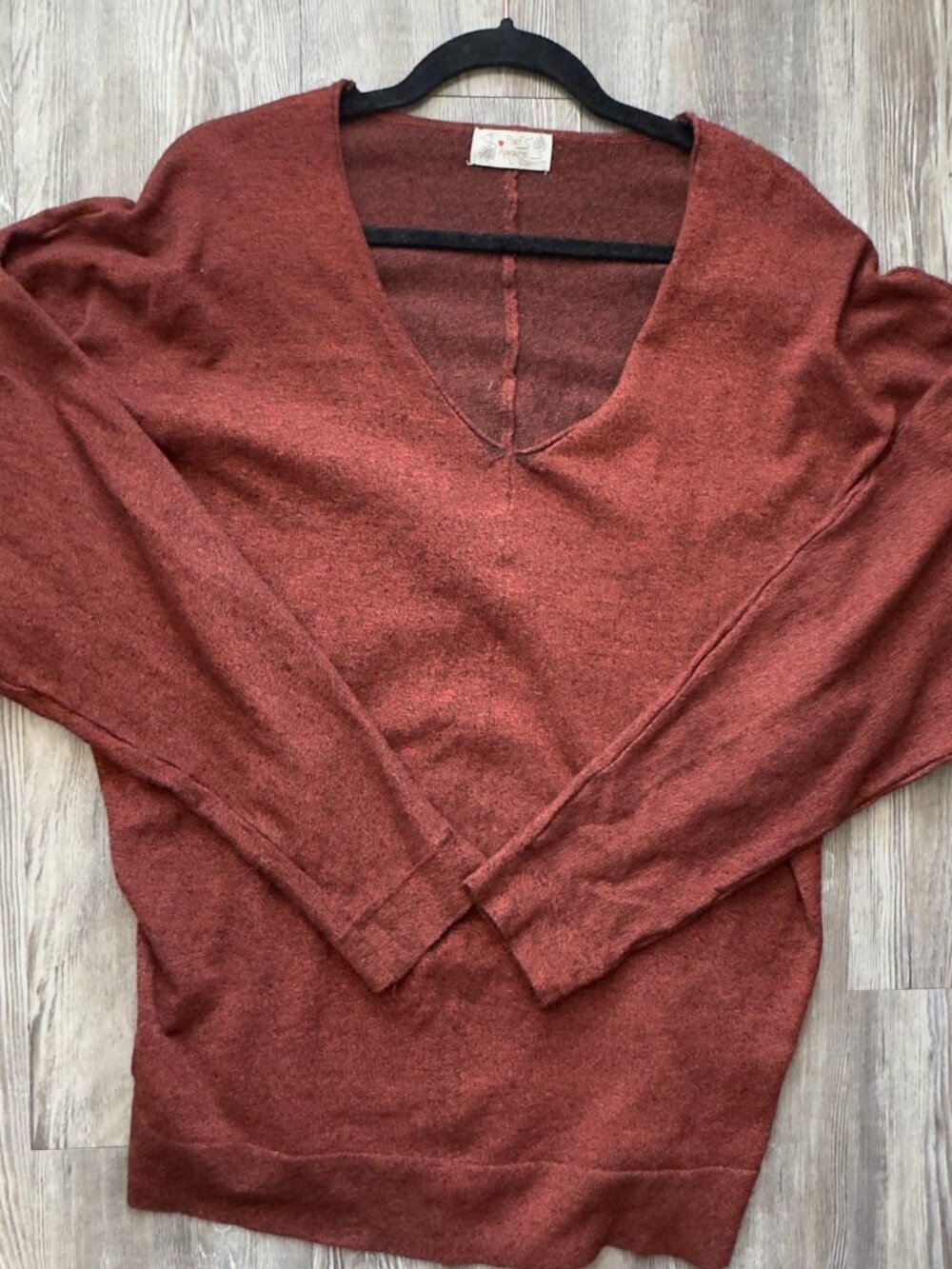 Poof Apparel Rust V-Neck Lightweight Sweater | Size L